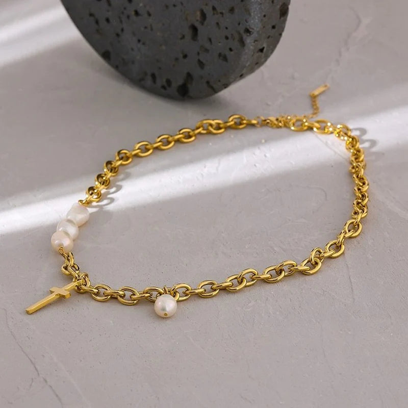 Pearly Cross Necklace