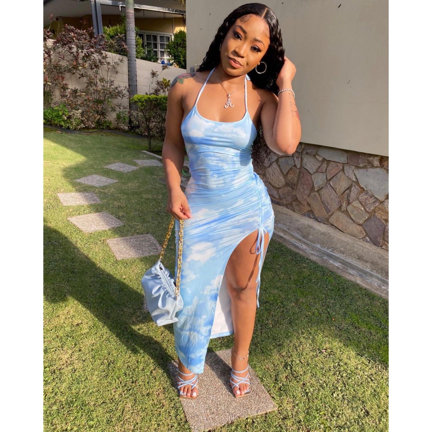 Sienna Gold Chain Bag | blue - SHOP LANI