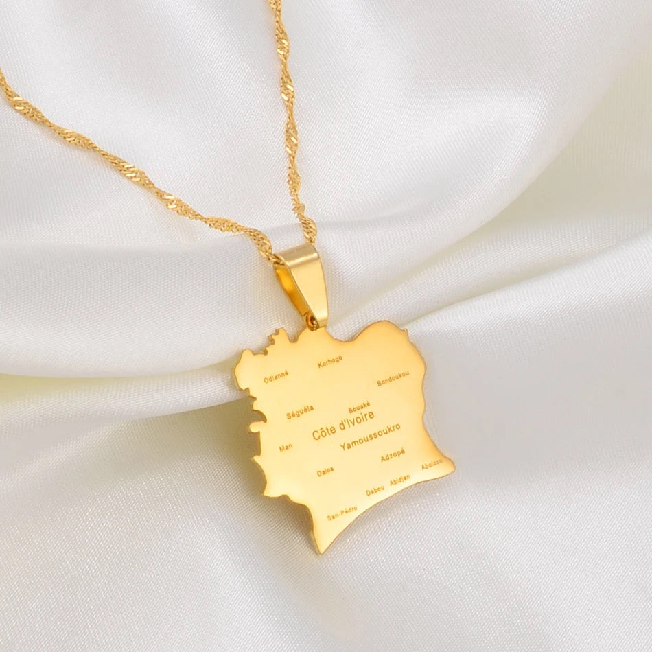 Ivory Coast (Côte d'Ivoire) Map Necklace