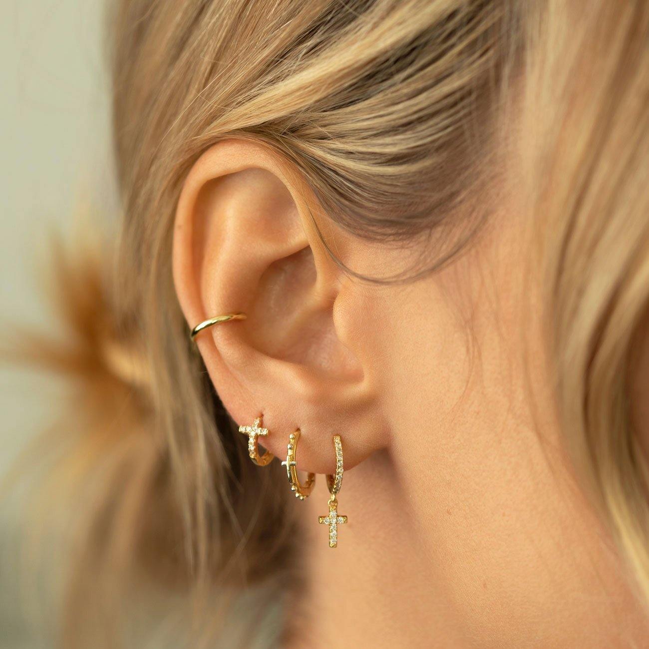 Iced Out Cross Hoop Earrings | gold - SHOP LANI