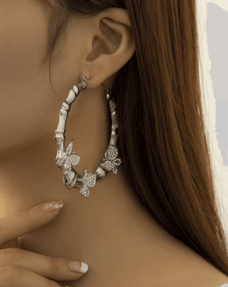 Silver Butterfly Bamboo Hoops - SHOP LANI