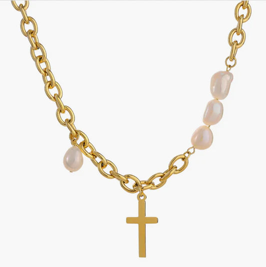 Pearly Cross Necklace