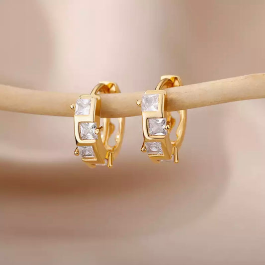 Gold Zircon Hoop Earrings