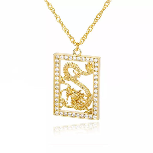 Gold Diamante Dragon Necklace