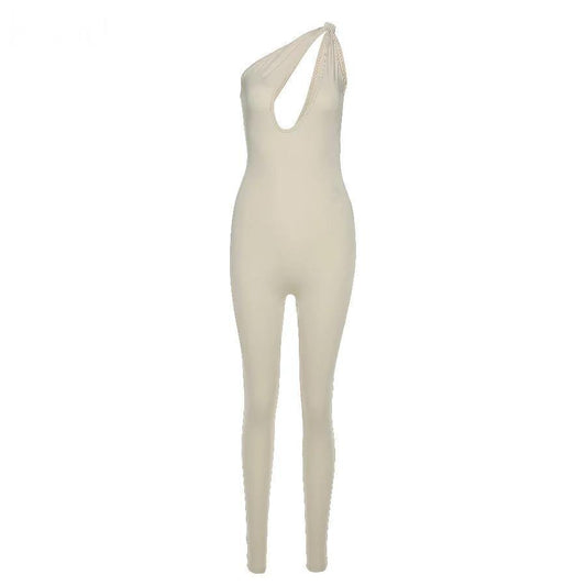 Joy One Shoulder Jumpsuit - khaki - SHOP LANI