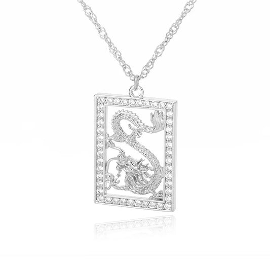 Silver Diamante Dragon Necklace